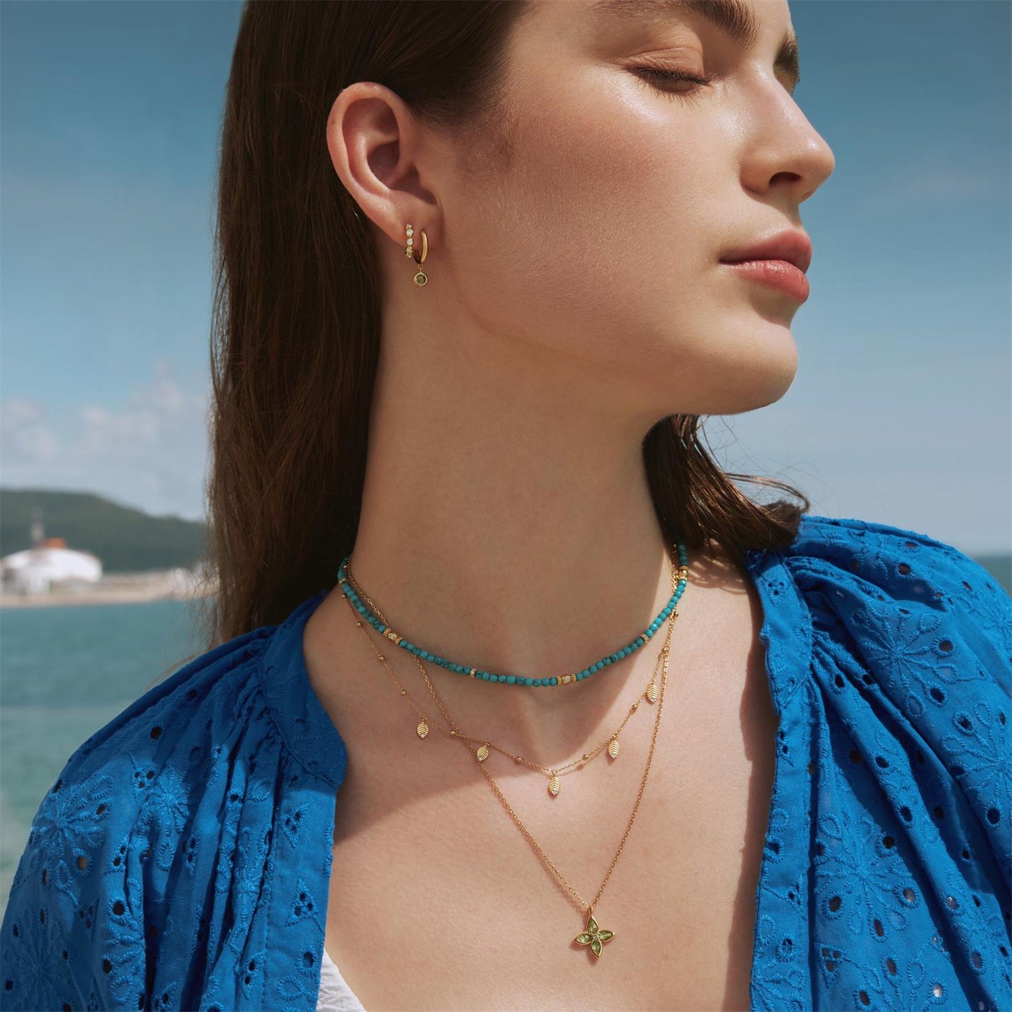 Gold Mint Green Lucky Clover Necklace