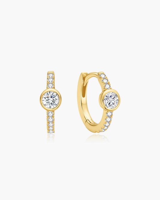 Gold Pavé Row & Bezel-Set Huggie Hoop Earrings