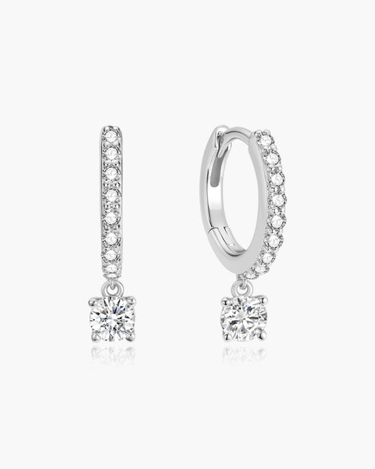 Silver Dangling Sparkle Huggie Hoop Earrings