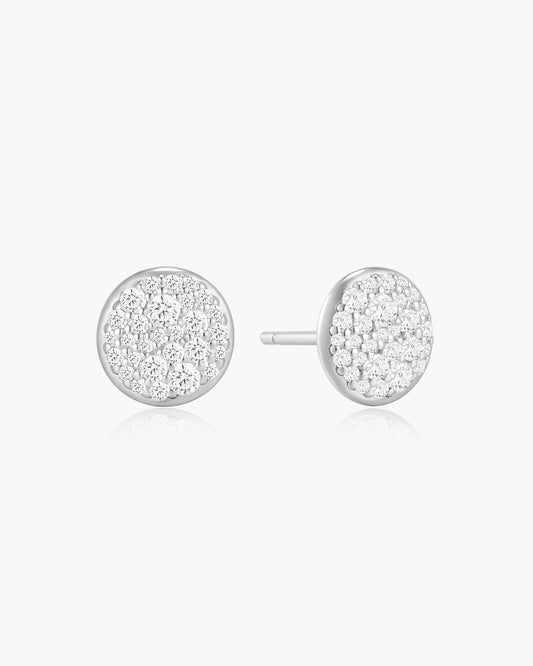 Silver Pavé Disc Stud Earrings