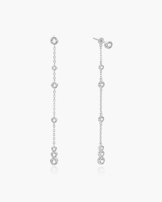 Silver Cascade Station Drop Stud Earrings