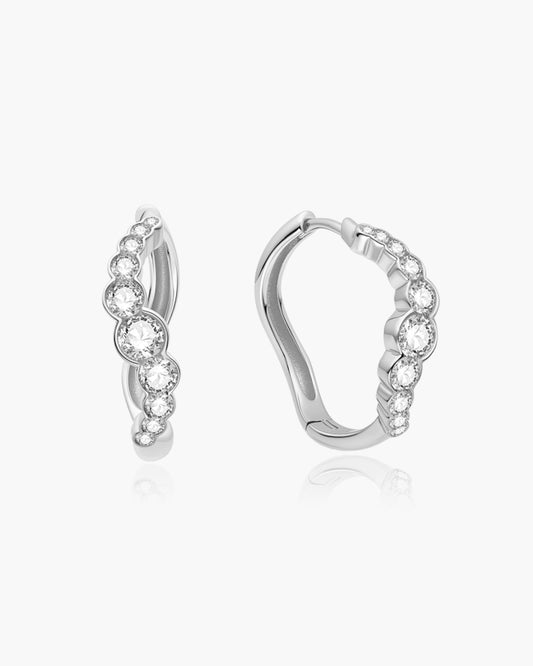 Silver Sparkling Tide Huggie Hoop Earrings