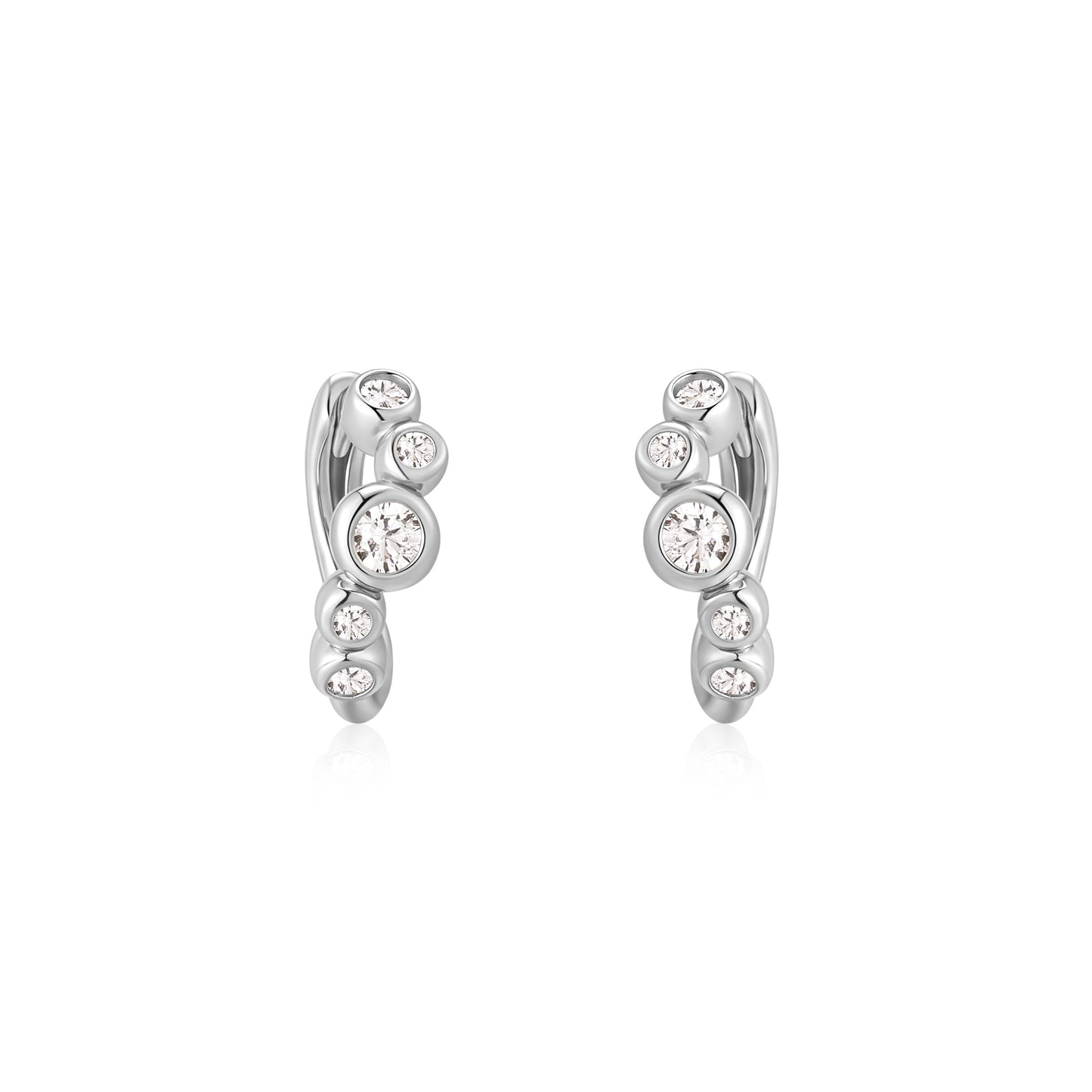 Silver Small Sparkling Tide Huggie Hoop Earrings