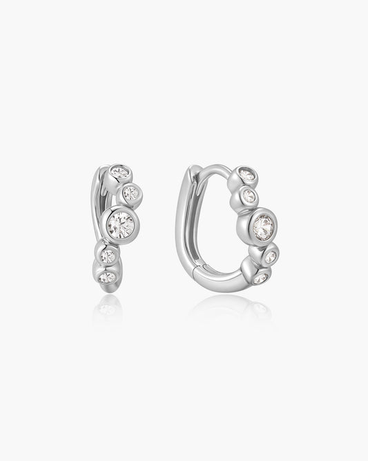 Silver Small Sparkling Tide Huggie Hoop Earrings
