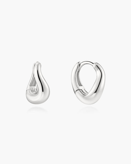 Silver Wave Huggie Hoop Earrings