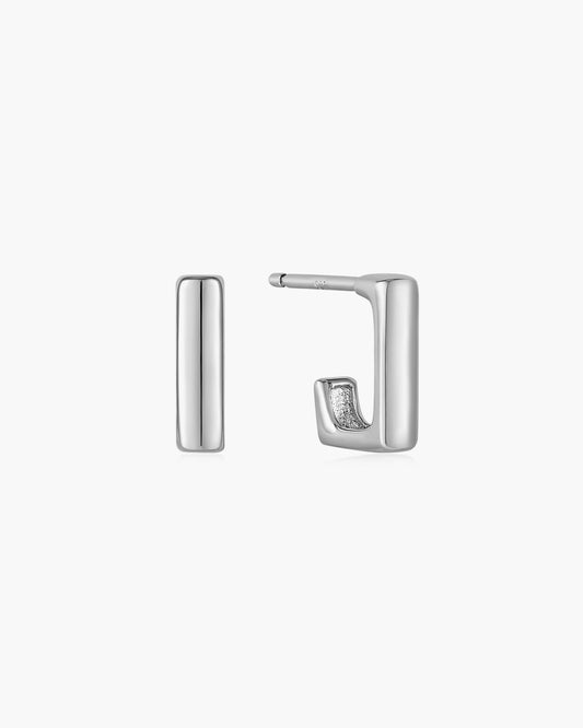Silver Smooth Square Hoop Stud Earrings