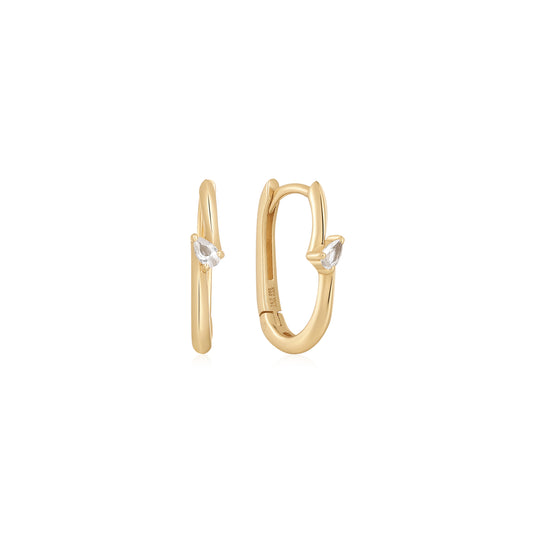 14kt Gold White Sapphire Oval Earrings