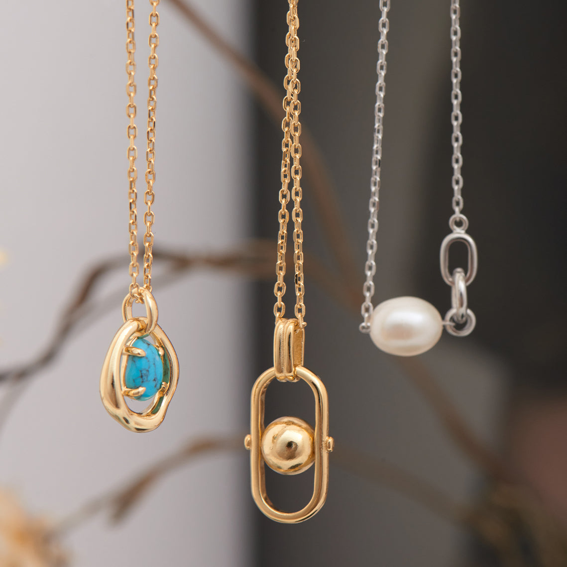 Silver Pearl Link Chain Necklace