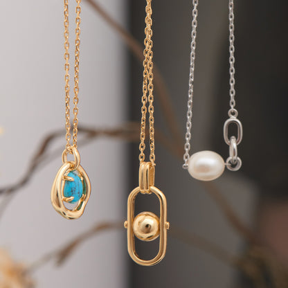 Silver Pearl Link Chain Necklace