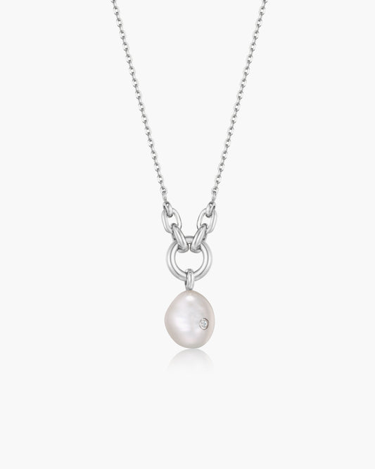 Silver Pearl Sparkle Pendant Necklace