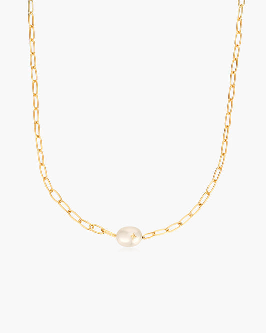Gold Pearl Sparkle Chunky Chain Necklace　