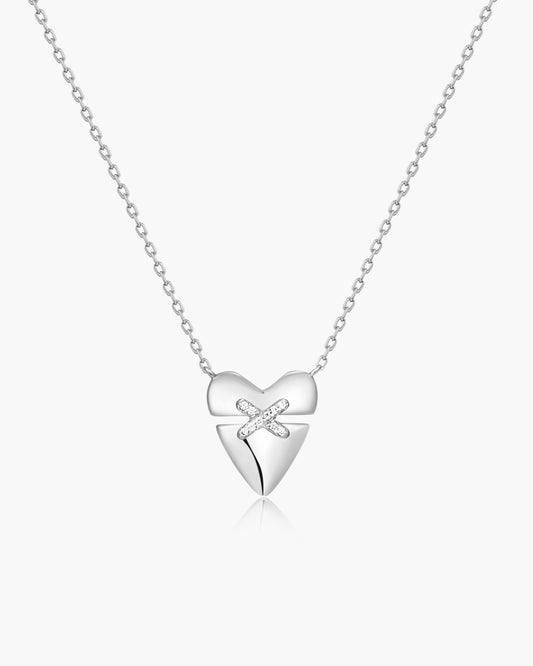 Silver Heart Kiss Pavé Necklace