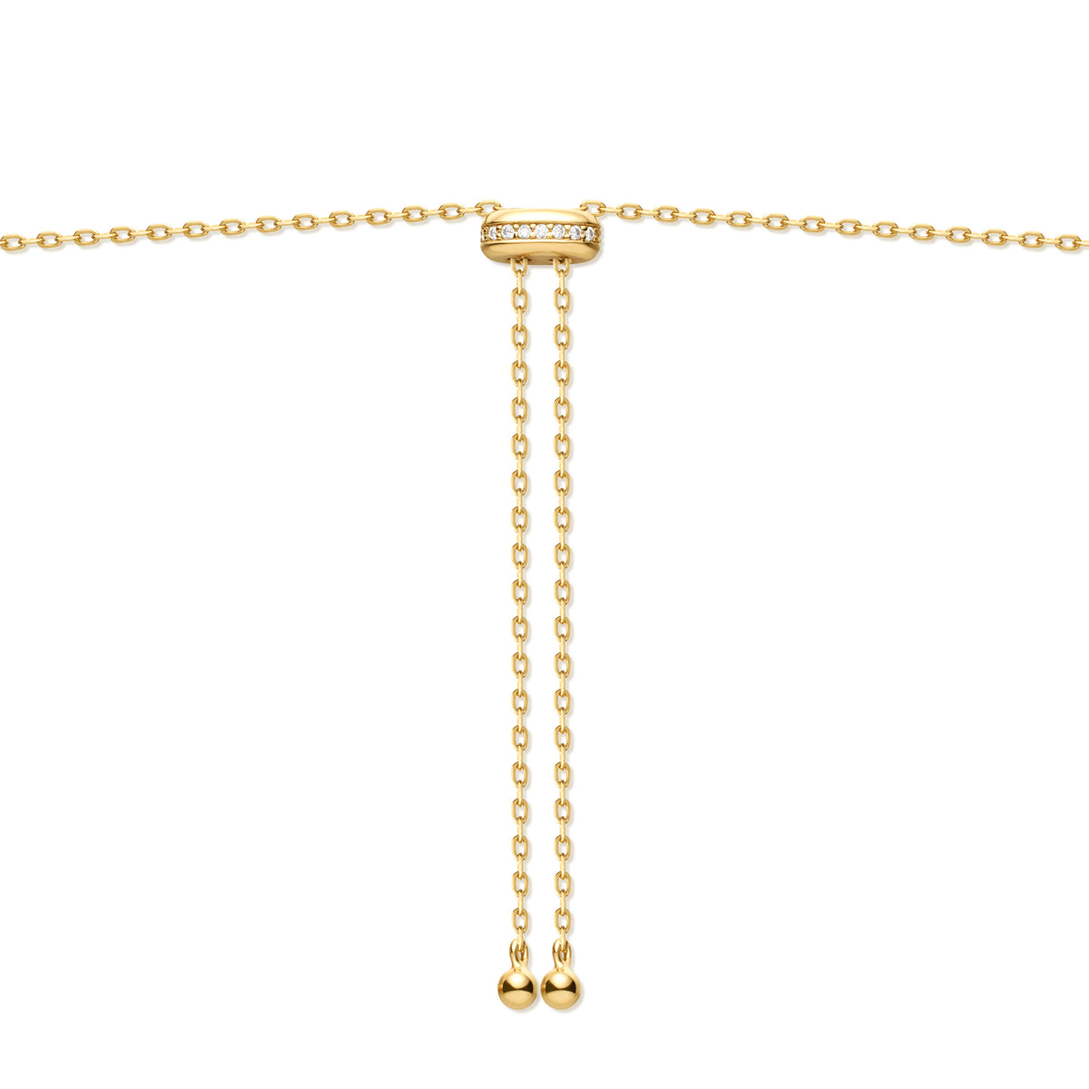 Gold Freshwater Pearl and White Cubic Zirconia Bezel Set Slider Necklace