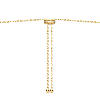 Gold Freshwater Pearl and White Cubic Zirconia Bezel Set Slider Necklace