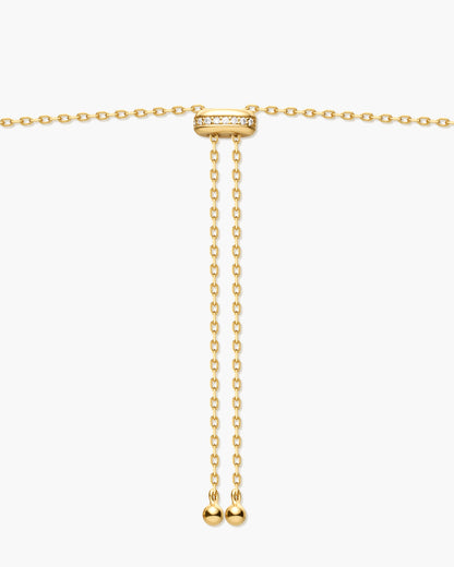 Gold Freshwater Pearl and White Cubic Zirconia Bezel Set Slider Necklace