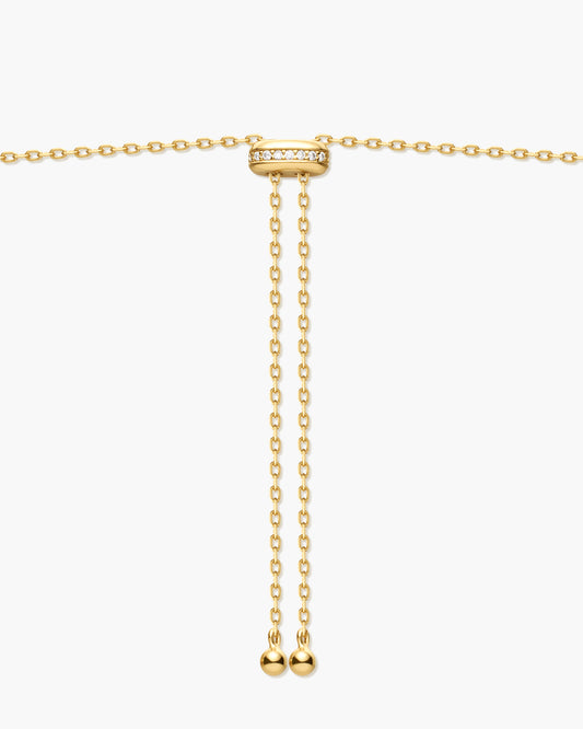 Gold Freshwater Pearl and White Cubic Zirconia Bezel Set Slider Necklace