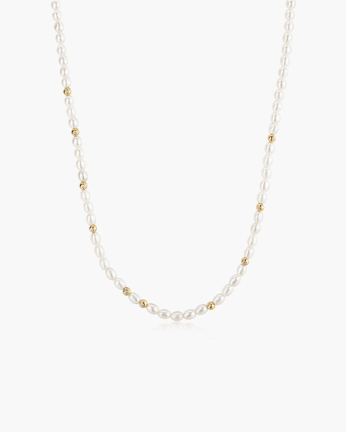 Gold Freshwater Pearl and White Cubic Zirconia Bezel Set Slider Necklace