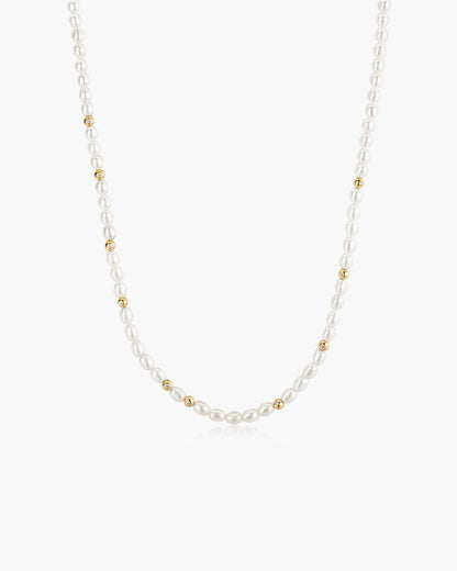 Gold Freshwater Pearl and White Cubic Zirconia Bezel Set Slider Necklace