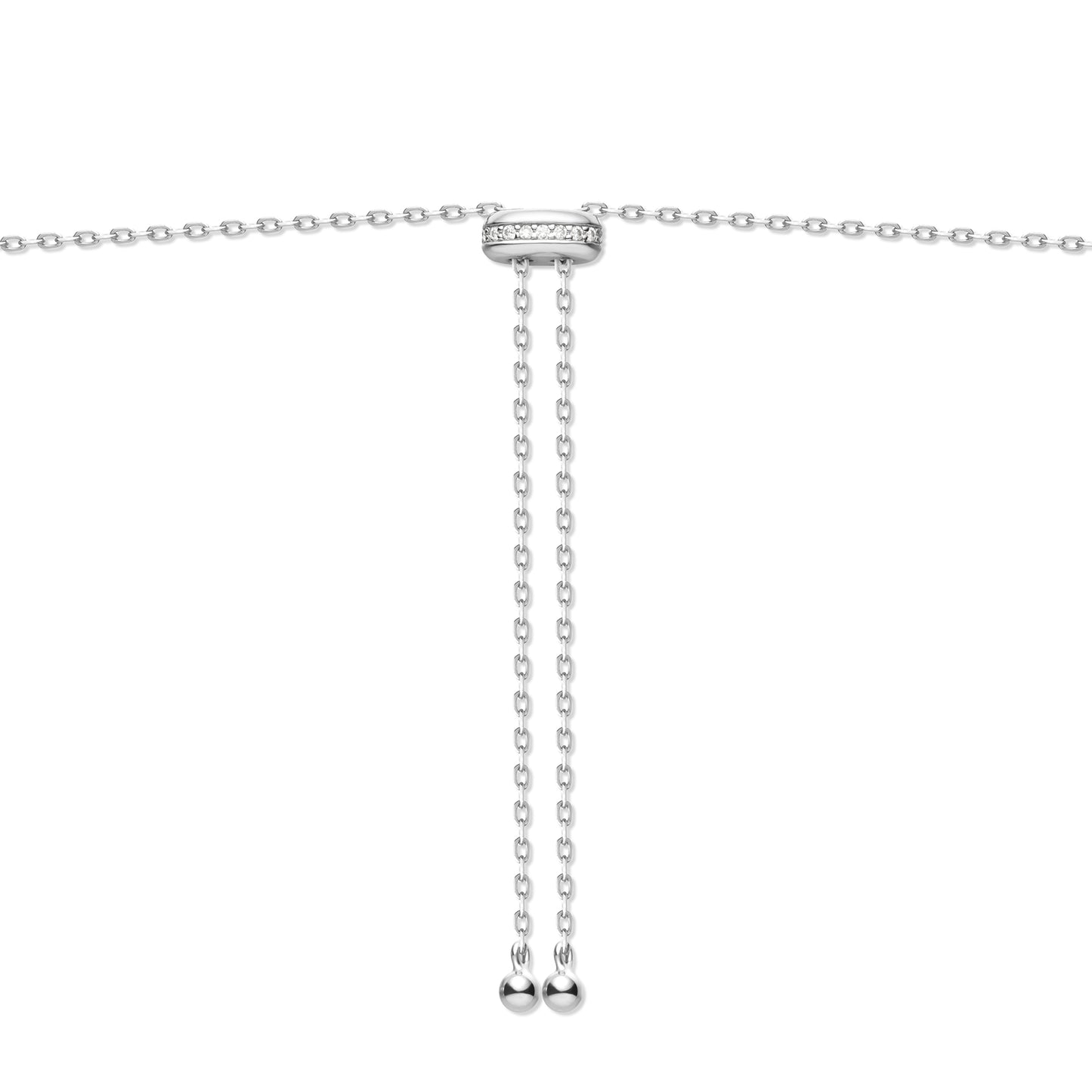 Silver Freshwater Pearl and White Cubic Zirconia Bezel Set Slider Necklace