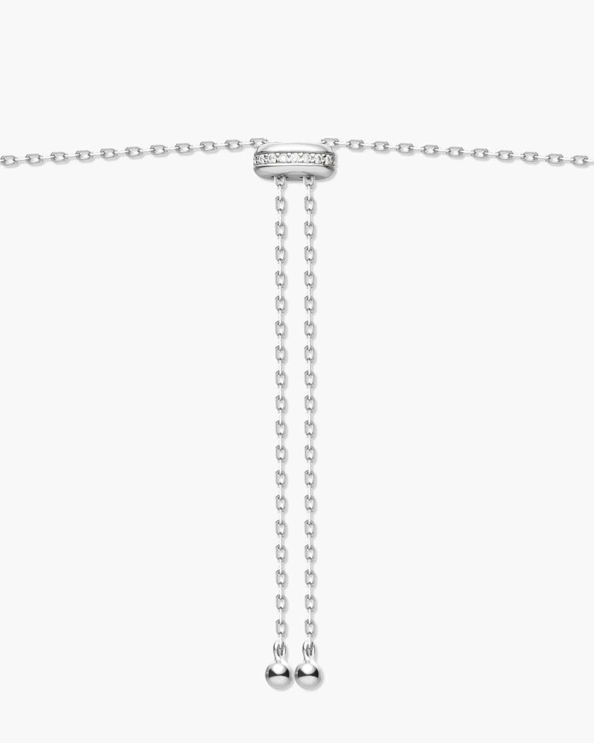 Silver Freshwater Pearl and White Cubic Zirconia Bezel Set Slider Necklace
