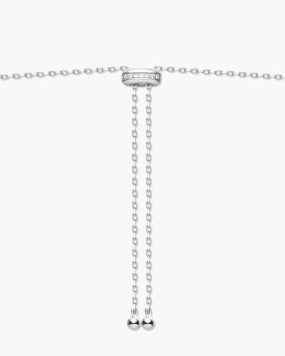 Silver Freshwater Pearl and White Cubic Zirconia Bezel Set Slider Necklace