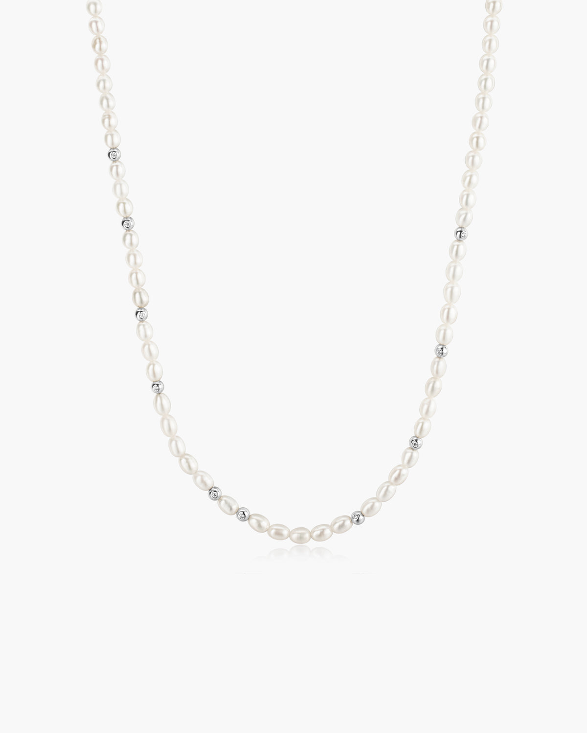 Silver Freshwater Pearl and White Cubic Zirconia Bezel Set Slider Necklace