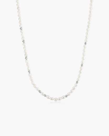 Silver Freshwater Pearl and White Cubic Zirconia Bezel Set Slider Necklace