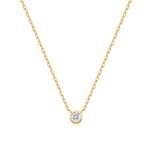 Gold Round Solitaire Cubic Zirconia Necklace
