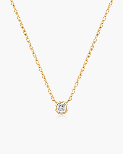 Gold Round Solitaire Cubic Zirconia Necklace
