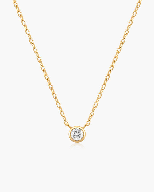 Gold Round Solitaire Cubic Zirconia Necklace