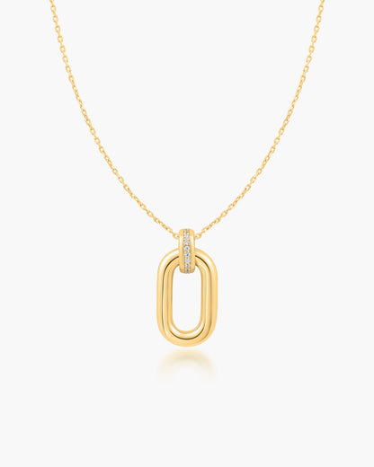 Gold Oval Hoop Pendant Necklace