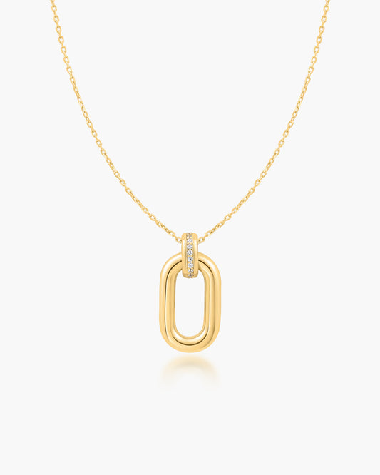 Gold Oval Hoop Pendant Necklace