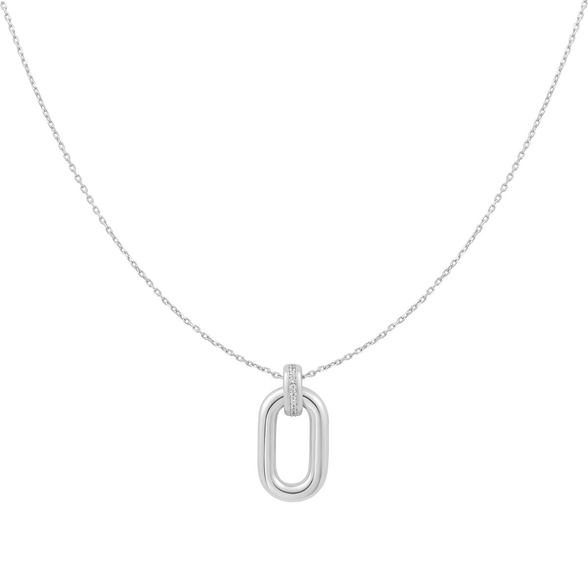 Silver Oval Hoop Pendant Necklace