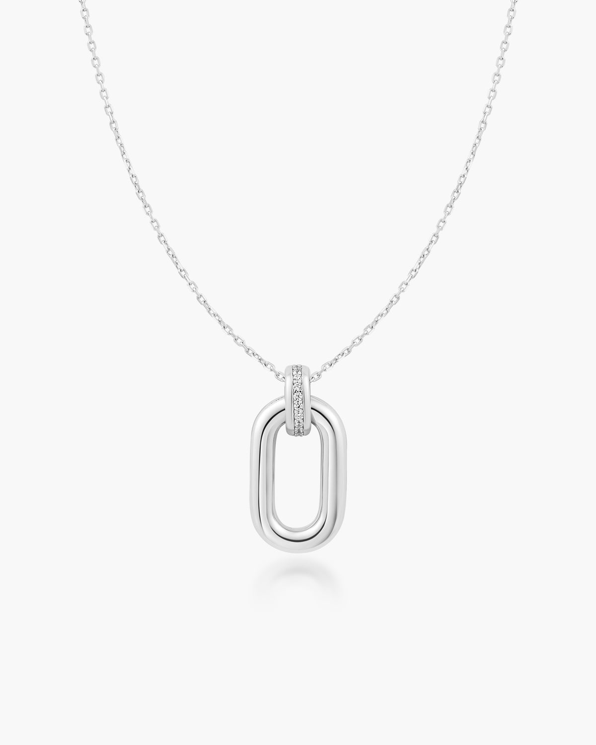 Silver Oval Hoop Pendant Necklace