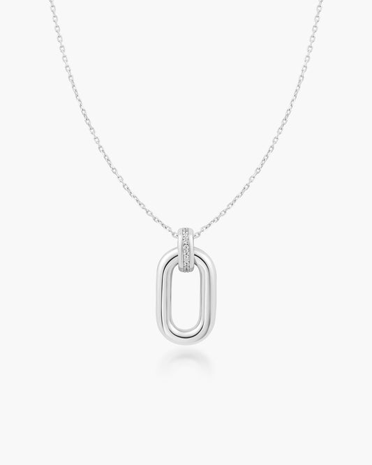 Silver Oval Hoop Pendant Necklace