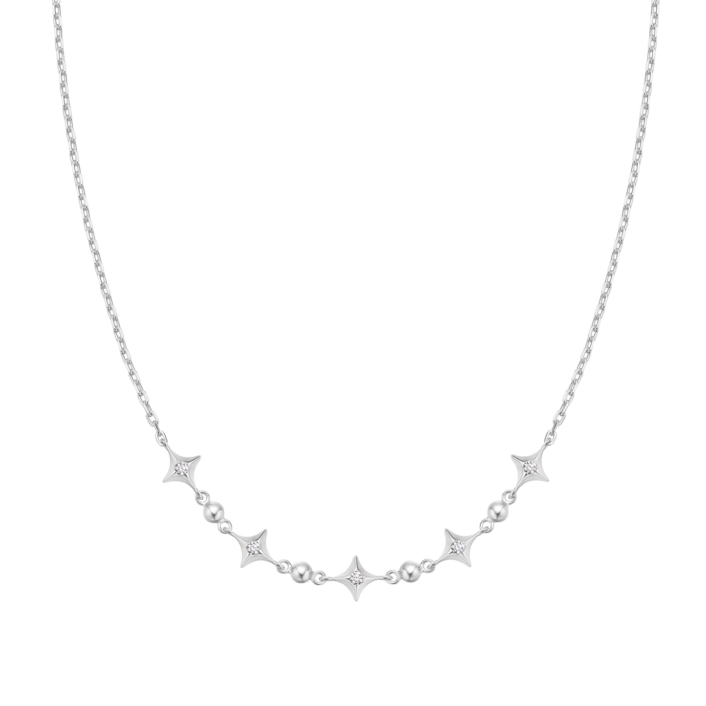 Silver Sparkling Star Station Necklace