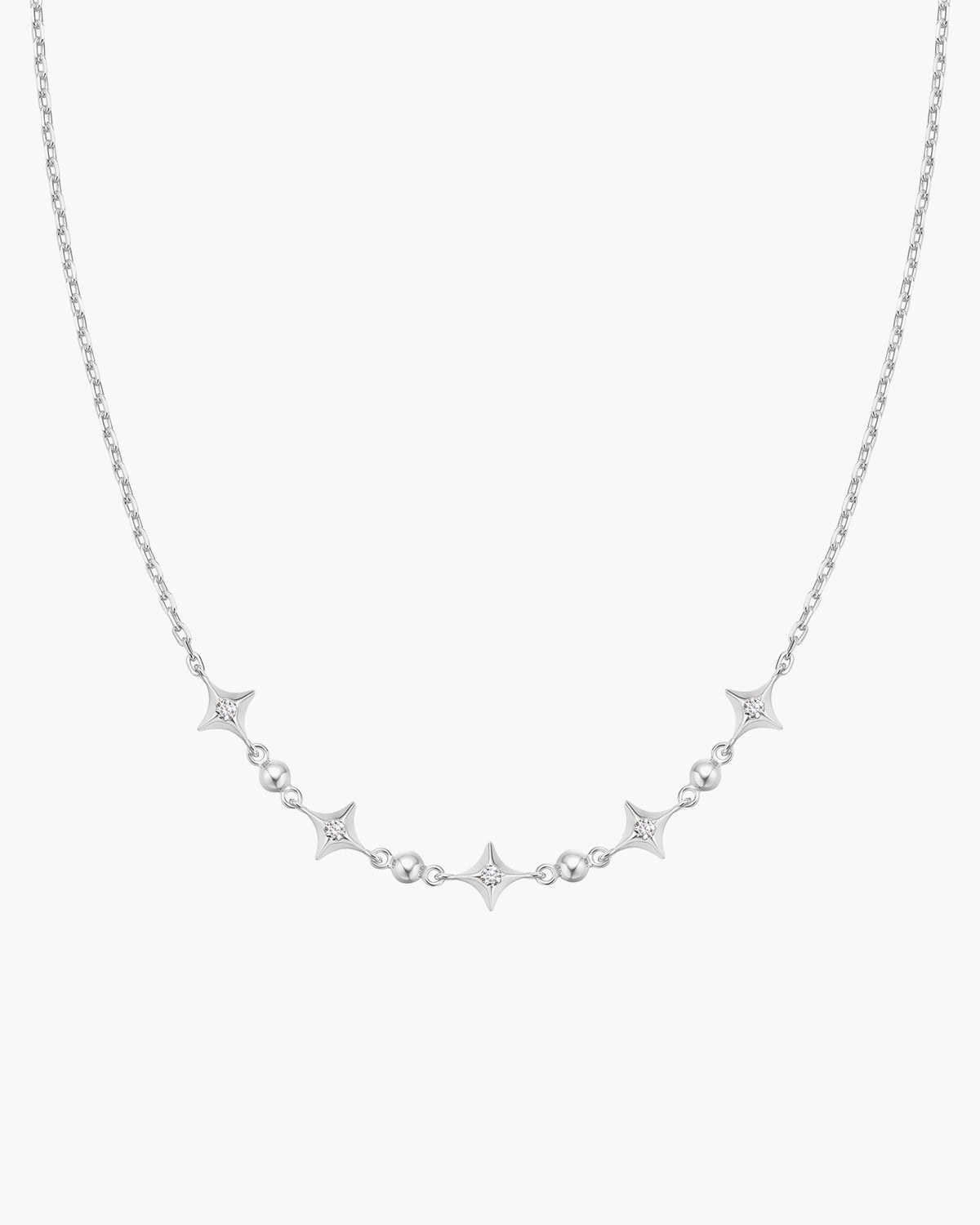 Silver Sparkling Star Station Necklace