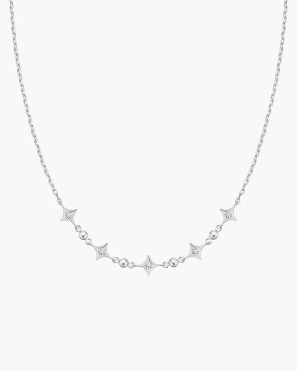 Silver Sparkling Star Station Necklace