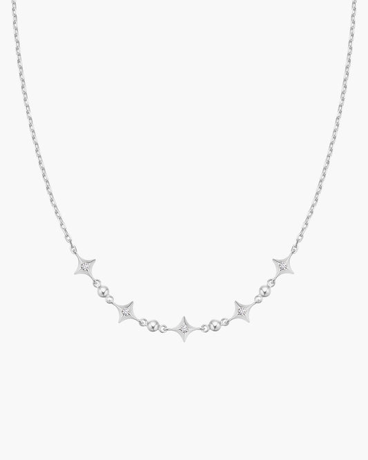 Silver Sparkling Star Station Necklace