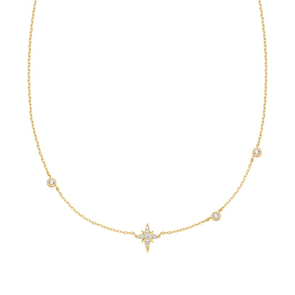 Gold Eight-Pointed Star Cubic Zirconia Station Necklace