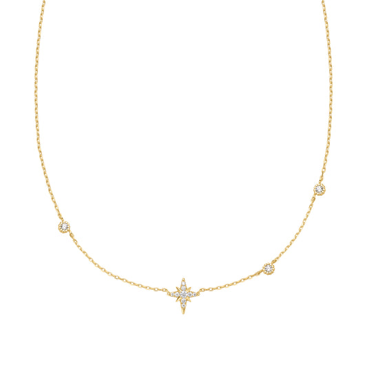 Gold Eight-Pointed Star Cubic Zirconia Station Necklace