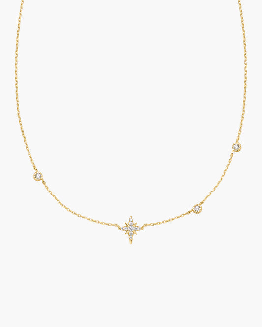 Gold Eight-Pointed Star Cubic Zirconia Station Necklace