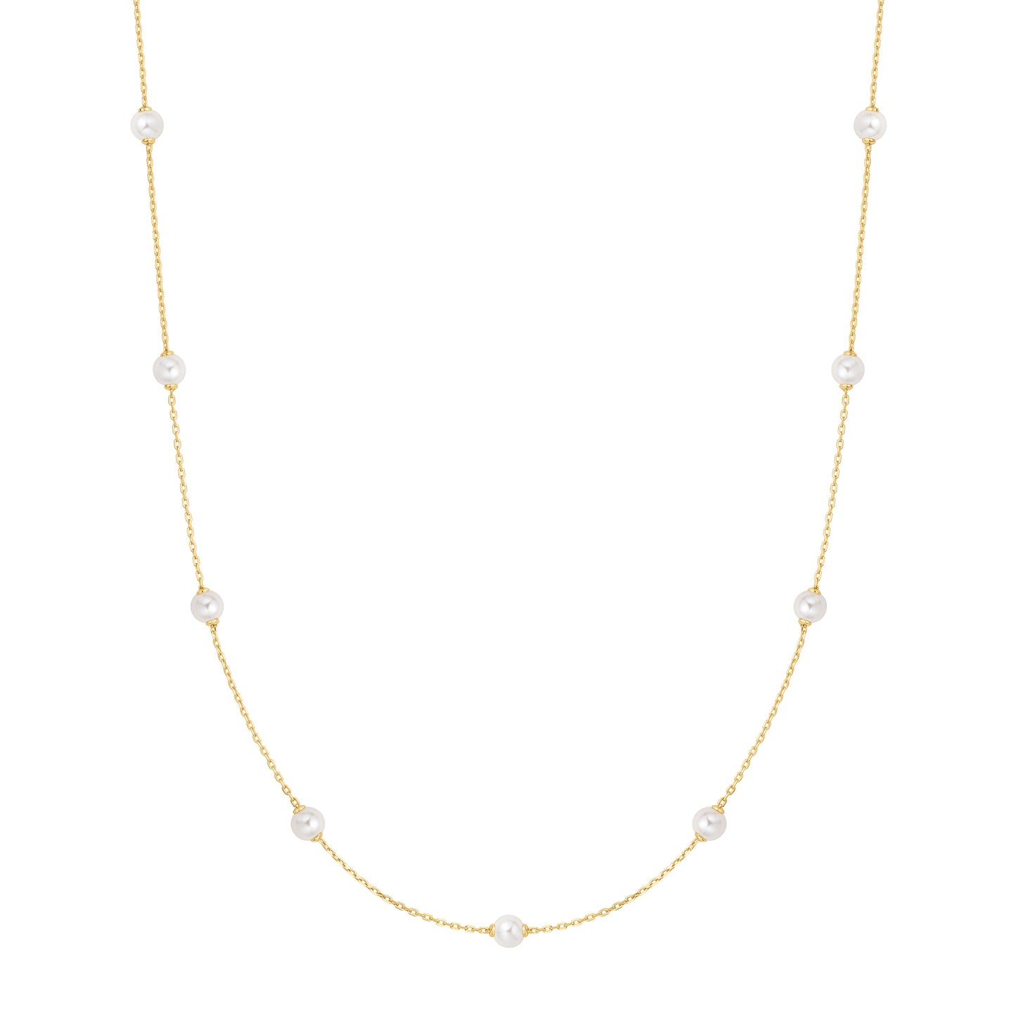 Gold Shell Pearl Station Chain Necklace
