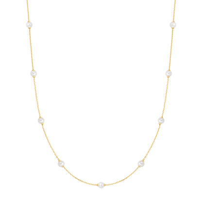 Gold Shell Pearl Station Chain Necklace