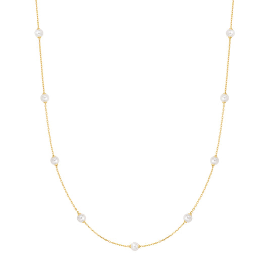 Gold Shell Pearl Station Chain Necklace