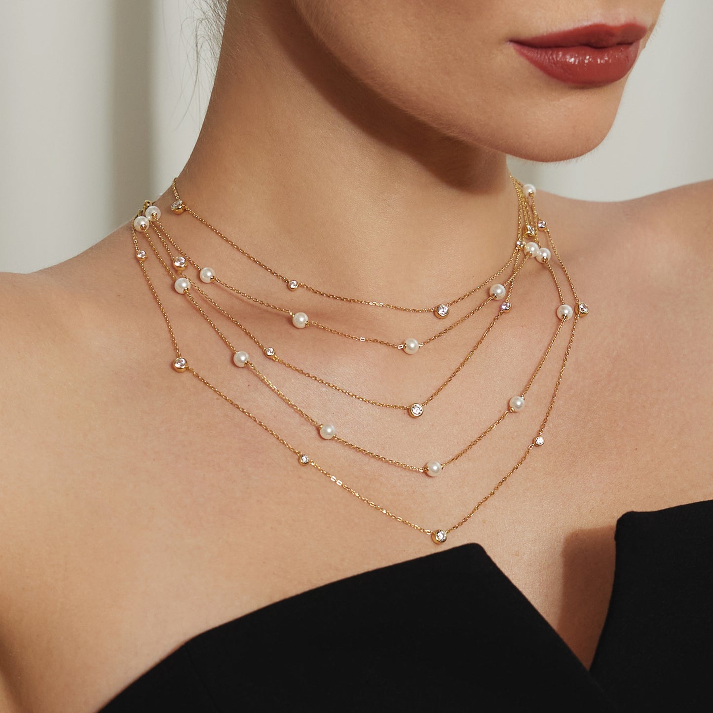Gold Bezel Cubic Zirconia Station Necklace