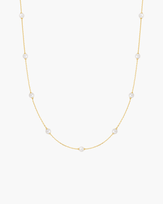 Gold Shell Pearl Station Chain Necklace
