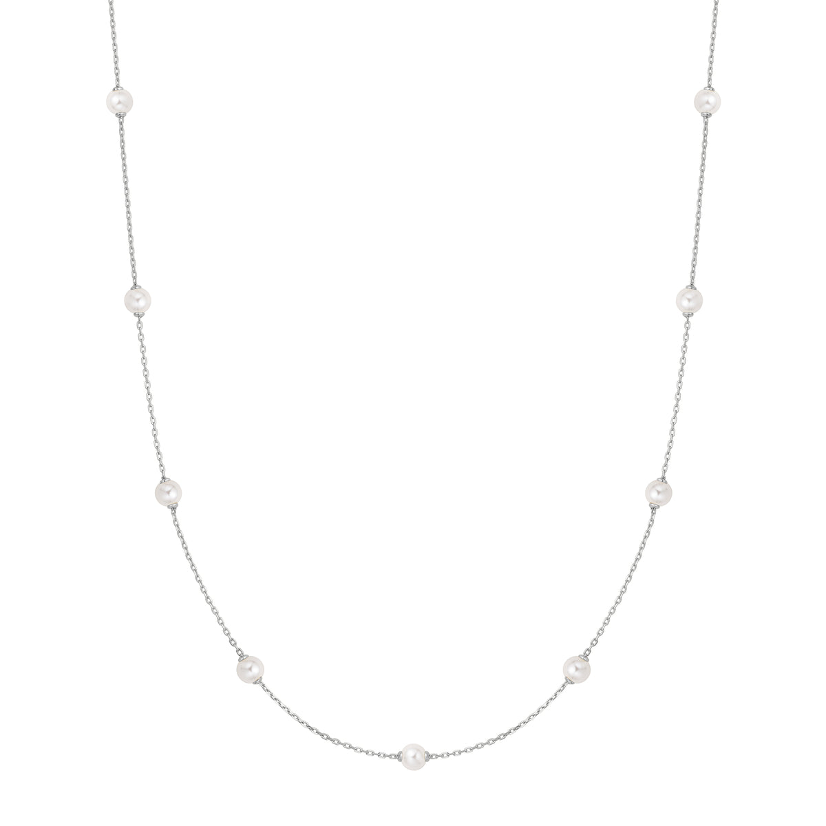 Silver Shell Pearl Station Chain Necklace