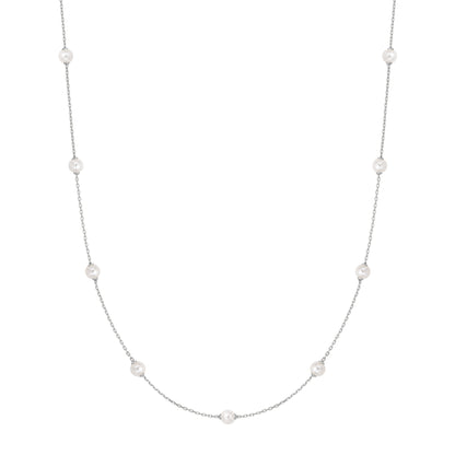 Silver Shell Pearl Station Chain Necklace