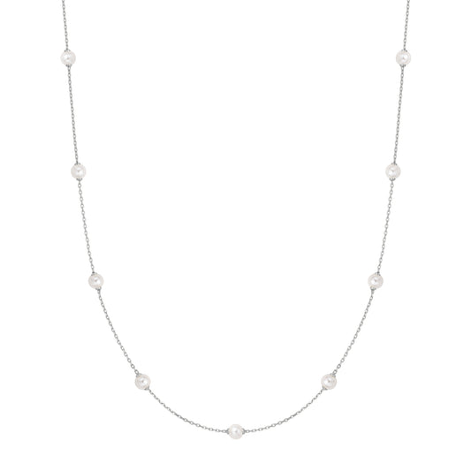Silver Shell Pearl Station Chain Necklace